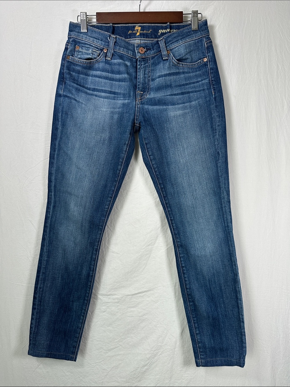 7 For All Mankind Skinny Jeans in Medium Blue Wash